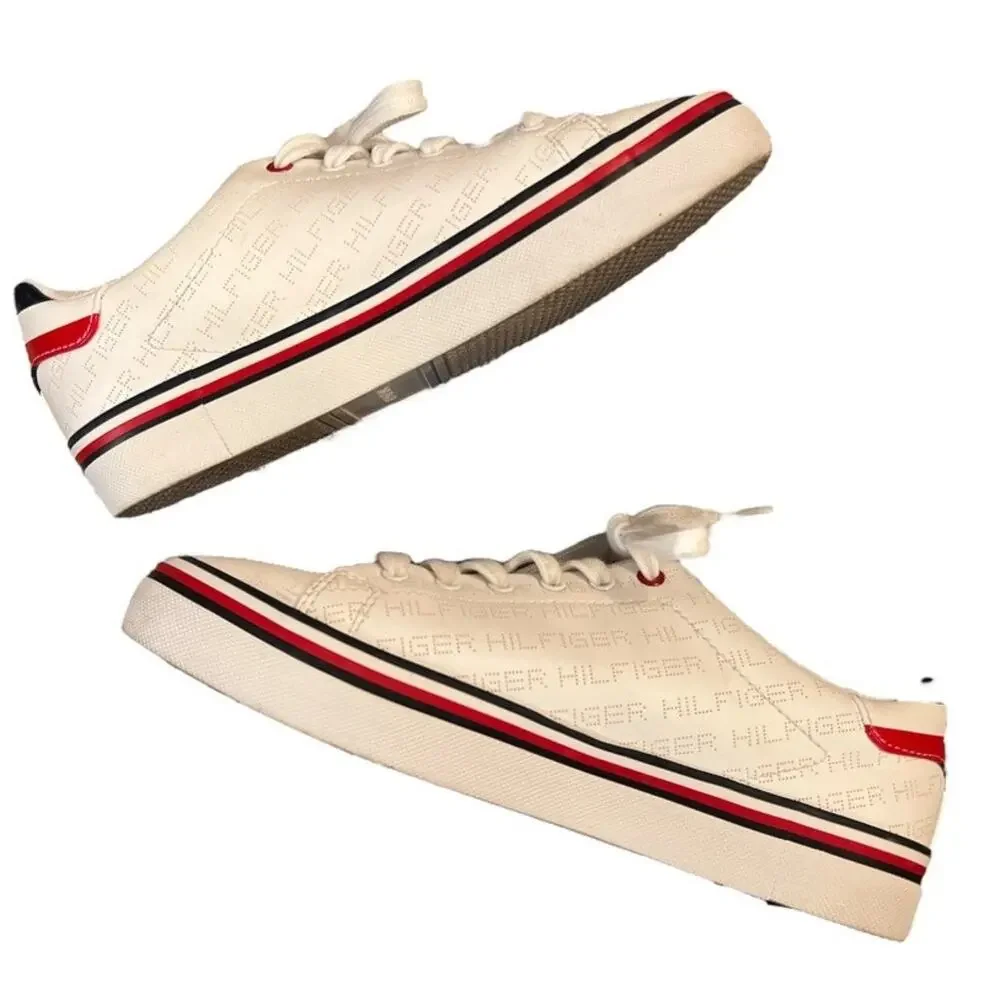 Tommy Hilfiger Falcor Sneakers Trainers Laser Dot Logo Size 8.5 White Red Blue - Picture 8 of 8
